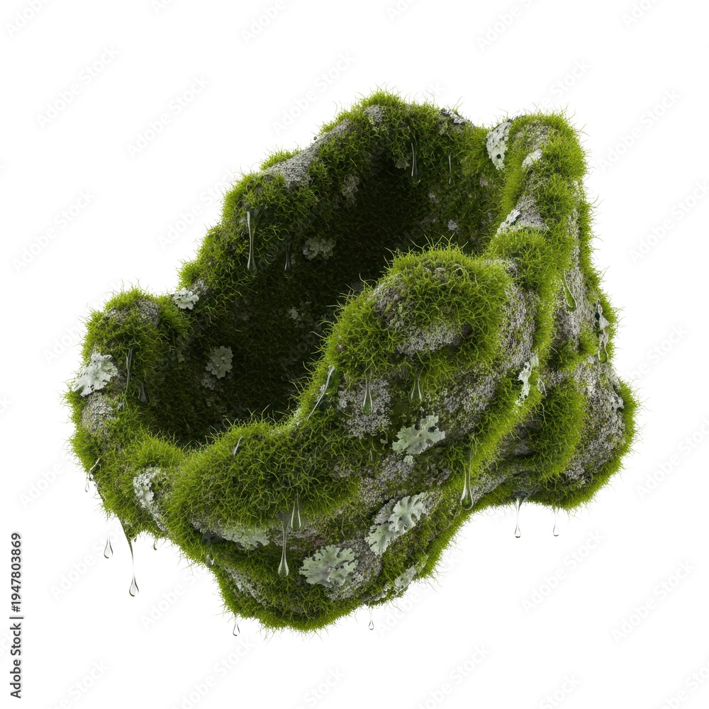 Fototapeta premium Lush Moss and Lichen Covered Organic Shape with Water Droplets