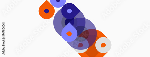 Abstract shapes overlap, creating layered visual effect. Purple, blue, orange hues dominate simple composition. Modern design.