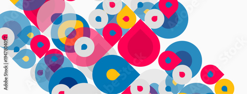 Abstract colorful circles overlap, creating dynamic composition. Bright hues dominate white background. Modern design element.
