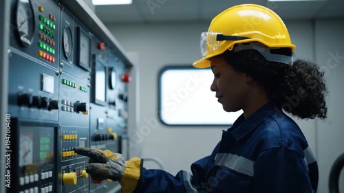 Wallpaper Mural Professional African American Female Engineer Operating Industrial Control Panel in Power Plant or Control Room Torontodigital.ca