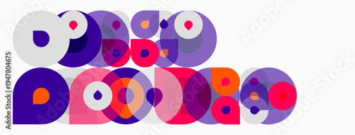 Abstract colorful circles overlap creating playful composition. Vibrant hues blend, forming interesting shapes, patterns.