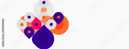 Abstract colorful circles overlap, creating dynamic composition. Shapes vary size, hue, offering visual interest. Minimalist design.