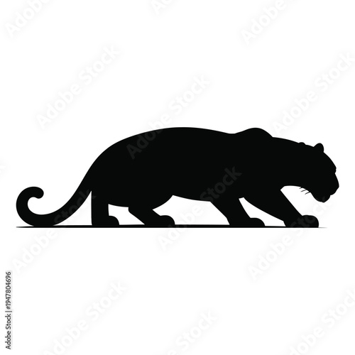 Panther crouching as if stalking Vector, Silhouette, Illustration