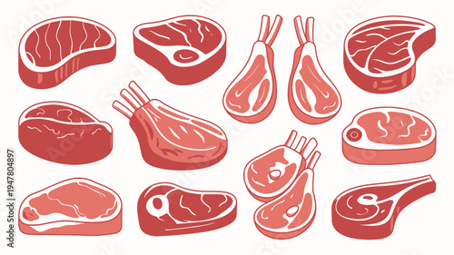 Collection of Raw Meat Cuts for Culinary Use.