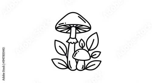 Mushrooms with leaves and caps.