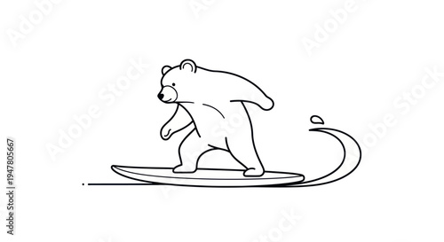 Cartoon bear surfing on board.