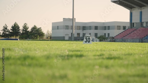 Discus throwing markings on grass at the stadium