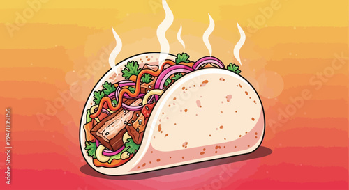 Delicious Taco with Meat and Vegetables.