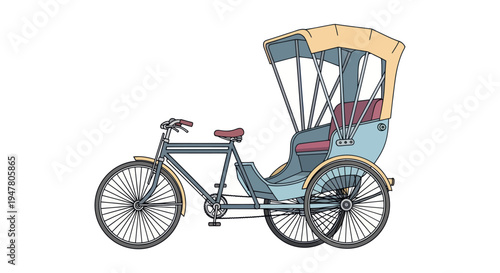 Colorful Cyclo Rickshaw Side View.