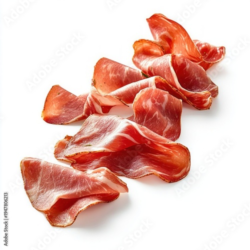 Wallpaper Mural thin folded slices of cured ham arranged on white background, appetizing and savory Torontodigital.ca