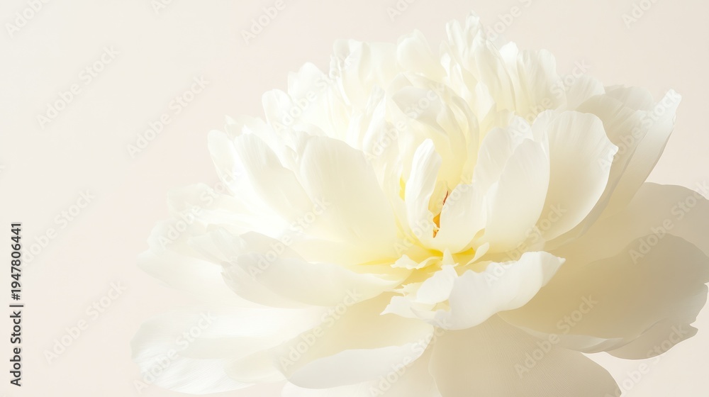 Obraz premium Floral Delight: A close-up shot of a pristine, white peony flower, its delicate petals radiating outward. It captures the essence of pure beauty and serenity.