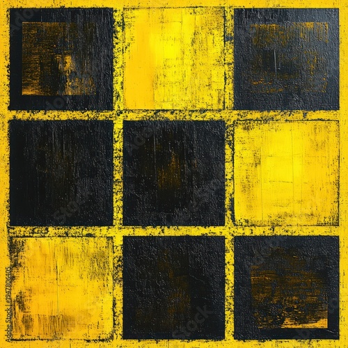 Wallpaper Mural gritty yellow and black painted nine-square grid with distressed texture and bold industrial contrast, energetic and weathered mood Torontodigital.ca