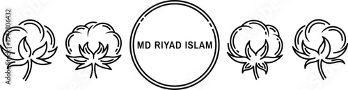 Cotton plant line icons collection with natural cotton boll agricultural textile crop outline vector illustration set