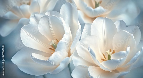 Wallpaper Mural close-up of soft white tulip blooms with delicate layered petals and visible stamen, gentle pastel glow conveying serenity and calm Torontodigital.ca