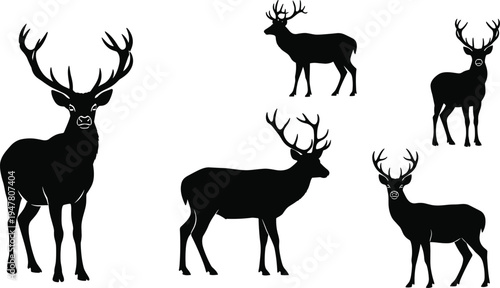 Pixelated Reindeer Illustration Set Featuring Blue Reindeer with Antlers for Winter, Christmas, and Animal Designs