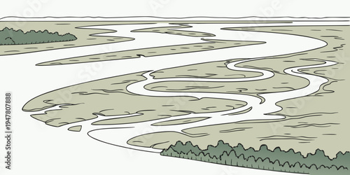 Aerial view of a river delta with islands and waterways Vector