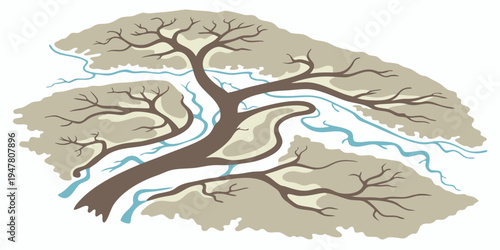 A tree with blue veins on its brown leaves Vector