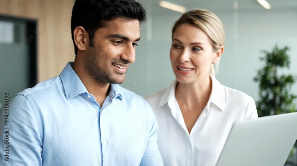 custom made wallpaper toronto digitalTwo Corporate Colleagues Discussing a New Project on a Laptop in a Bright and Modern Professional Workspace