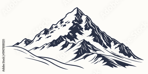 A large snow covered mountain range with a steep peak Vector