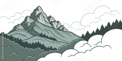 A mountain landscape with trees and clouds Vector