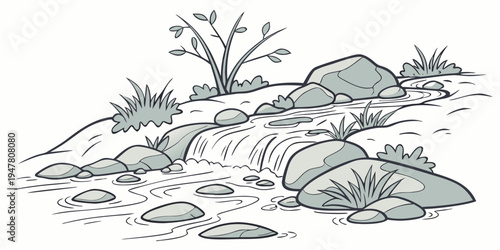 A pile of rocks and plants on a hillside Vector