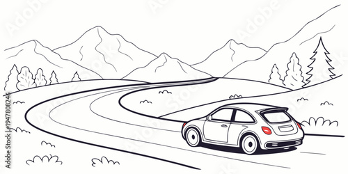 A white car driving on a snowy road Vector