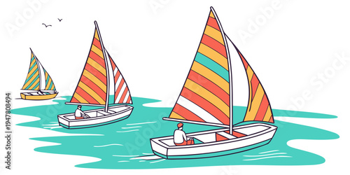 Sailboats on the water with colorful sails Vector