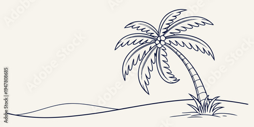 A single palm tree on a small island Vector
