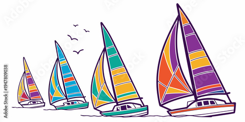 A group of colorful sailboats on the water Vector