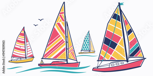 Four colorful sailboats on the water Vector