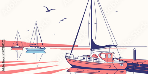 A sailboat and another boat are sailing on the water Vector