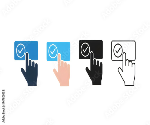 Finger pressing checkmark button on digital screen