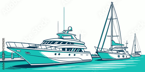 A large yacht is floating on the water Vector