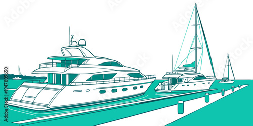 A large yacht is sailing in the water Vector