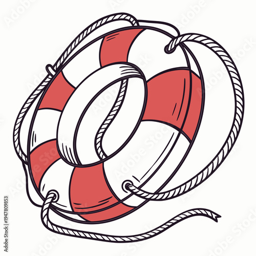 A red and white life preserver with rope Vector