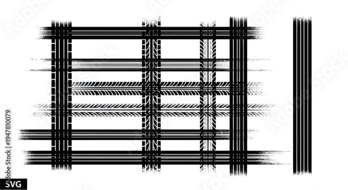 Grunge Plaid Pattern with Tire Tracks and Rope Elements