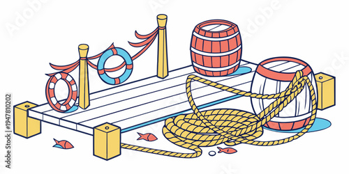 A lifeboat on a ship deck with safety equipment Vector