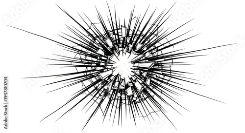Shattered Glass Graphic: Radial Fracture Pattern on White Background