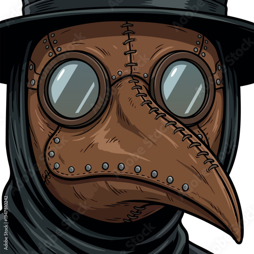 Detailed Plague Doctor Mask Close-up Over White. Black Death. Peste Negra