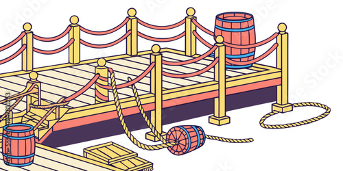 A wrestling ring with ropes and barrels Vector