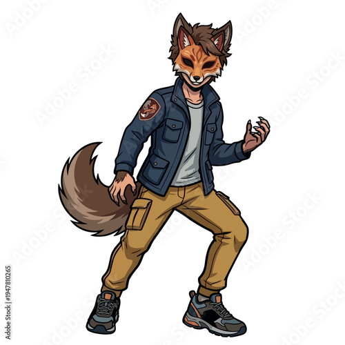 Fox therian boy in blue jacket and cargo pants