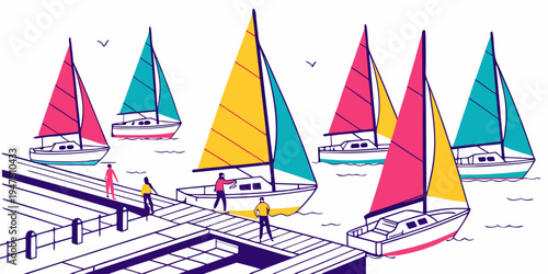 A group of sailboats on the water Vector