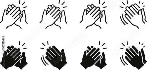 Set of hands clapping icon. Clap symbol, victory gesture, applause. Congratulations, celebration and success. Vector illustration.
