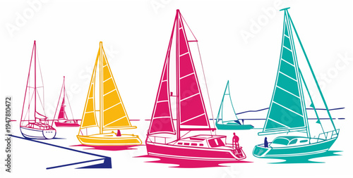 A group of colorful sailboats on the water Vector