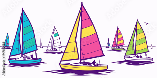 A group of colorful sailboats on the water Vector