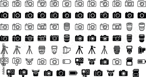 Camera icons on white background.
Camera black icons set. Vector illustration.
