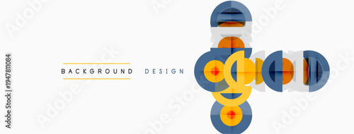 Abstract geometric shapes overlap. Circles, squares, rectangles create modern design. Light background enhances visual impact.