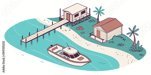 A small island with a house and a boat Vector