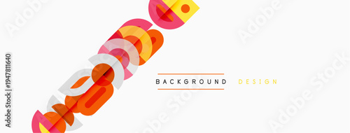 Abstract geometric shapes overlap, creating vibrant design. Orange, yellow, pink hues dominate composition. Text reads background design.