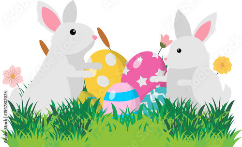 Easter Bunny With Eggs Illustration